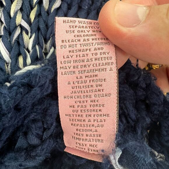 Anthropologie Hand Knit by Dollie Navy Blue/Orange Cropped Sweater Size Small RT - Picture 7 of 11